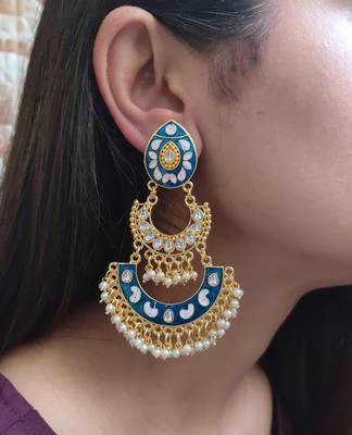 Blue Chandbali Earrings 1