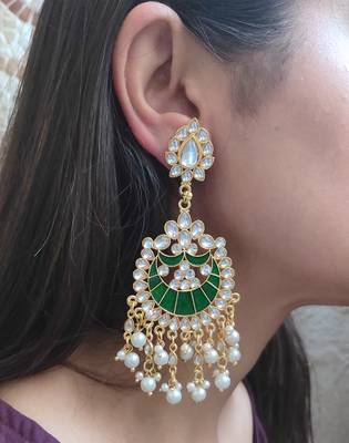Green Kundan Chandbali Earrings 1