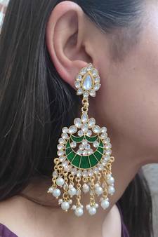 Green Kundan Chandbali Earrings