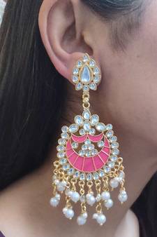 Pink Kundan Chandbali Earrings