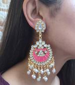 Pink Kundan Chandbali Earrings