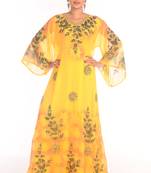 SALE !!  Moroccan Islamic Yellow Kaftan Beach Fancy Modern Floor Length Bell Sleeve For Women Dress