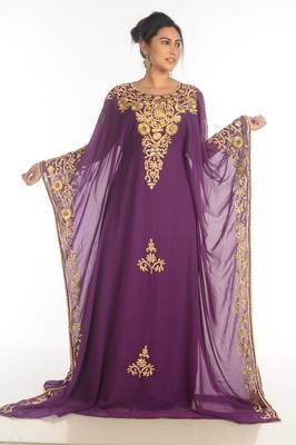 SALE !! Elegant Moroccan Islamic Party Wear Kaftan Purple Beach Fancy Modern Floor Length Bell Sleeve For Women Dress 2
