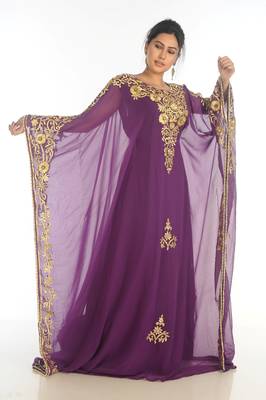 SALE !! Elegant Moroccan Islamic Party Wear Kaftan Purple Beach Fancy Modern Floor Length Bell Sleeve For Women Dress 4