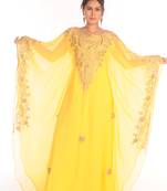 SALE !! Dubai Moroccan Islamic Yellow Kaftan Beach Fancy Modern Floor Length Bell Sleeve For Women Dress
