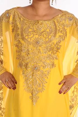 SALE !! Dubai Moroccan Islamic Yellow Kaftan Beach Fancy Modern Floor Length Bell Sleeve For Women Dress 3