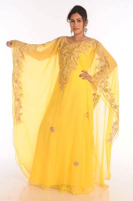 SALE !! Dubai Moroccan Islamic Yellow Kaftan Beach Fancy Modern Floor Length Bell Sleeve For Women Dress 5
