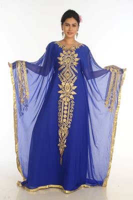 Ethnic Maxi Abaya Moroccan Islamic Royal Blue Kaftan Beach Fancy Modern Floor Length Bell Sleeve For Women Dress 1