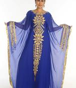 Ethnic Maxi Abaya Moroccan Islamic Royal Blue Kaftan Beach Fancy Modern Floor Length Bell Sleeve For Women Dress