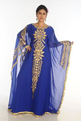 Ethnic Maxi Abaya Moroccan Islamic Royal Blue Kaftan Beach Fancy Modern Floor Length Bell Sleeve For Women Dress 2