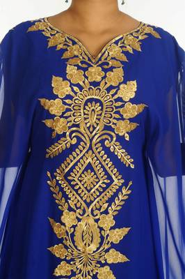 Ethnic Maxi Abaya Moroccan Islamic Royal Blue Kaftan Beach Fancy Modern Floor Length Bell Sleeve For Women Dress 3