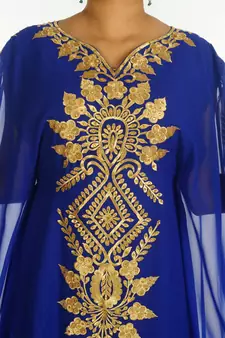 Ethnic Maxi Abaya Moroccan Islamic Royal Blue Kaftan Beach Fancy Modern Floor Length Bell Sleeve For Women Dress