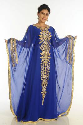 Ethnic Maxi Abaya Moroccan Islamic Royal Blue Kaftan Beach Fancy Modern Floor Length Bell Sleeve For Women Dress 5