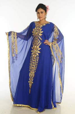 Ethnic Maxi Abaya Moroccan Islamic Royal Blue Kaftan Beach Fancy Modern Floor Length Bell Sleeve For Women Dress 6