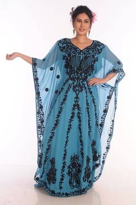 Ethnic Maxi Abaya Moroccan Islamic Phirozy Kaftan Beach Fancy Modern Floor Length Bell Sleeve For Women Dress 1
