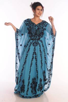 Ethnic Maxi Abaya Moroccan Islamic Phirozy Kaftan Beach Fancy Modern Floor Length Bell Sleeve For Women Dress 2