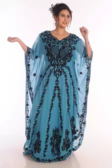 Ethnic Maxi Abaya Moroccan Islamic Phirozy Kaftan Beach Fancy Modern Floor Length Bell Sleeve For Women Dress