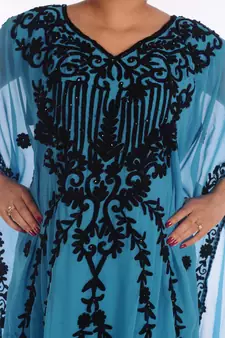 Ethnic Maxi Abaya Moroccan Islamic Phirozy Kaftan Beach Fancy Modern Floor Length Bell Sleeve For Women Dress