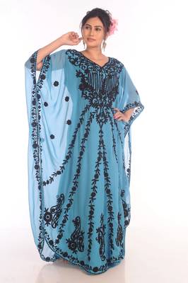 Ethnic Maxi Abaya Moroccan Islamic Phirozy Kaftan Beach Fancy Modern Floor Length Bell Sleeve For Women Dress 4