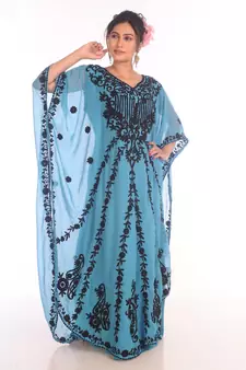 Ethnic Maxi Abaya Moroccan Islamic Phirozy Kaftan Beach Fancy Modern Floor Length Bell Sleeve For Women Dress