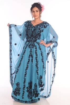 Ethnic Maxi Abaya Moroccan Islamic Phirozy Kaftan Beach Fancy Modern Floor Length Bell Sleeve For Women Dress 5