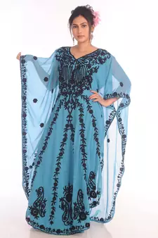 Ethnic Maxi Abaya Moroccan Islamic Phirozy Kaftan Beach Fancy Modern Floor Length Bell Sleeve For Women Dress