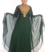 Ethnic Maxi Abaya Moroccan Islamic Bottle Green Kaftan Beach Fancy Modern Floor Length Bell Sleeve For Women Dress