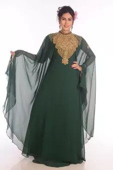 Ethnic Maxi Abaya Moroccan Islamic Bottle Green Kaftan Beach Fancy Modern Floor Length Bell Sleeve For Women Dress
