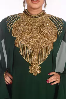 Ethnic Maxi Abaya Moroccan Islamic Bottle Green Kaftan Beach Fancy Modern Floor Length Bell Sleeve For Women Dress