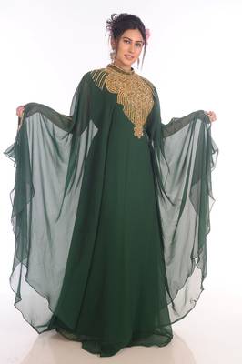 Ethnic Maxi Abaya Moroccan Islamic Bottle Green Kaftan Beach Fancy Modern Floor Length Bell Sleeve For Women Dress 4