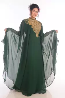 Ethnic Maxi Abaya Moroccan Islamic Bottle Green Kaftan Beach Fancy Modern Floor Length Bell Sleeve For Women Dress