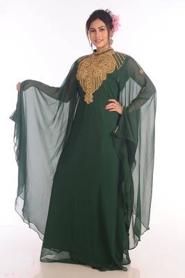 Ethnic Maxi Abaya Moroccan Islamic Bottle Green Kaftan Beach Fancy Modern Floor Length Bell Sleeve For Women Dress 5