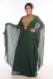 Ethnic Maxi Abaya Moroccan Islamic Bottle Green Kaftan Beach Fancy Modern Floor Length Bell Sleeve For Women Dress
