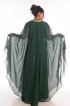 Ethnic Maxi Abaya Moroccan Islamic Bottle Green Kaftan Beach Fancy Modern Floor Length Bell Sleeve For Women Dress
