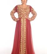 Exclusive Maxi Abaya Moroccan Islamic Maroon Kaftan Beach Fancy Modern Floor Length Bell Sleeve For Women Dress
