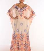 Maxi Abaya Moroccan Islamic Off-White Color Hand Touch Work Kaftan Beach Fancy Floor Length Bell Sleeve Women Dress