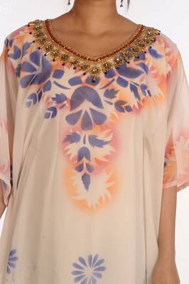 Maxi Abaya Moroccan Islamic Off-White Color Hand Touch Work Kaftan Beach Fancy Floor Length Bell Sleeve Women Dress 3