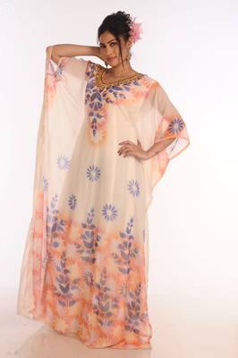 Maxi Abaya Moroccan Islamic Off-White Color Hand Touch Work Kaftan Beach Fancy Floor Length Bell Sleeve Women Dress 5