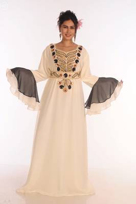 Off White Georgette Aari Work Kaftan 1