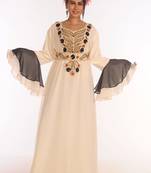 Off White Georgette Aari Work Kaftan