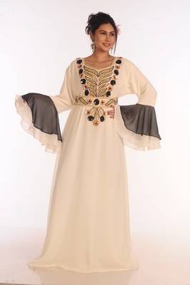 Off White Georgette Aari Work Kaftan 2