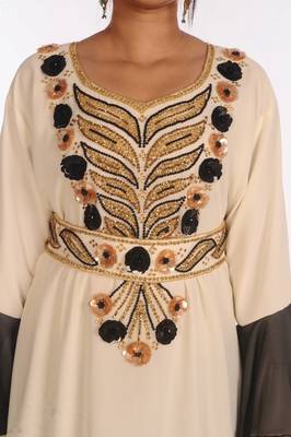 Off White Georgette Aari Work Kaftan 3