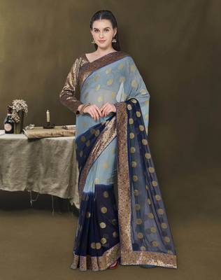 Grey woven chiffon saree with blouse 1