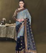 Grey woven chiffon saree with blouse