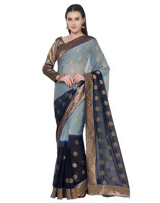 Grey woven chiffon saree with blouse 2
