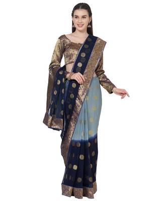 Grey woven chiffon saree with blouse 3