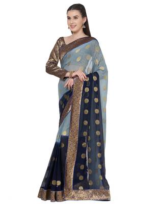Grey woven chiffon saree with blouse 4