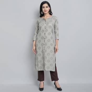 Fashion Kreza A-Line Cotton Blend Floral Printed Women Kurta - (Grey) 1