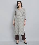 Fashion Kreza A-Line Cotton Blend Floral Printed Women Kurta - (Grey)