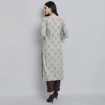 Fashion Kreza A-Line Cotton Blend Floral Printed Women Kurta - (Grey) 2